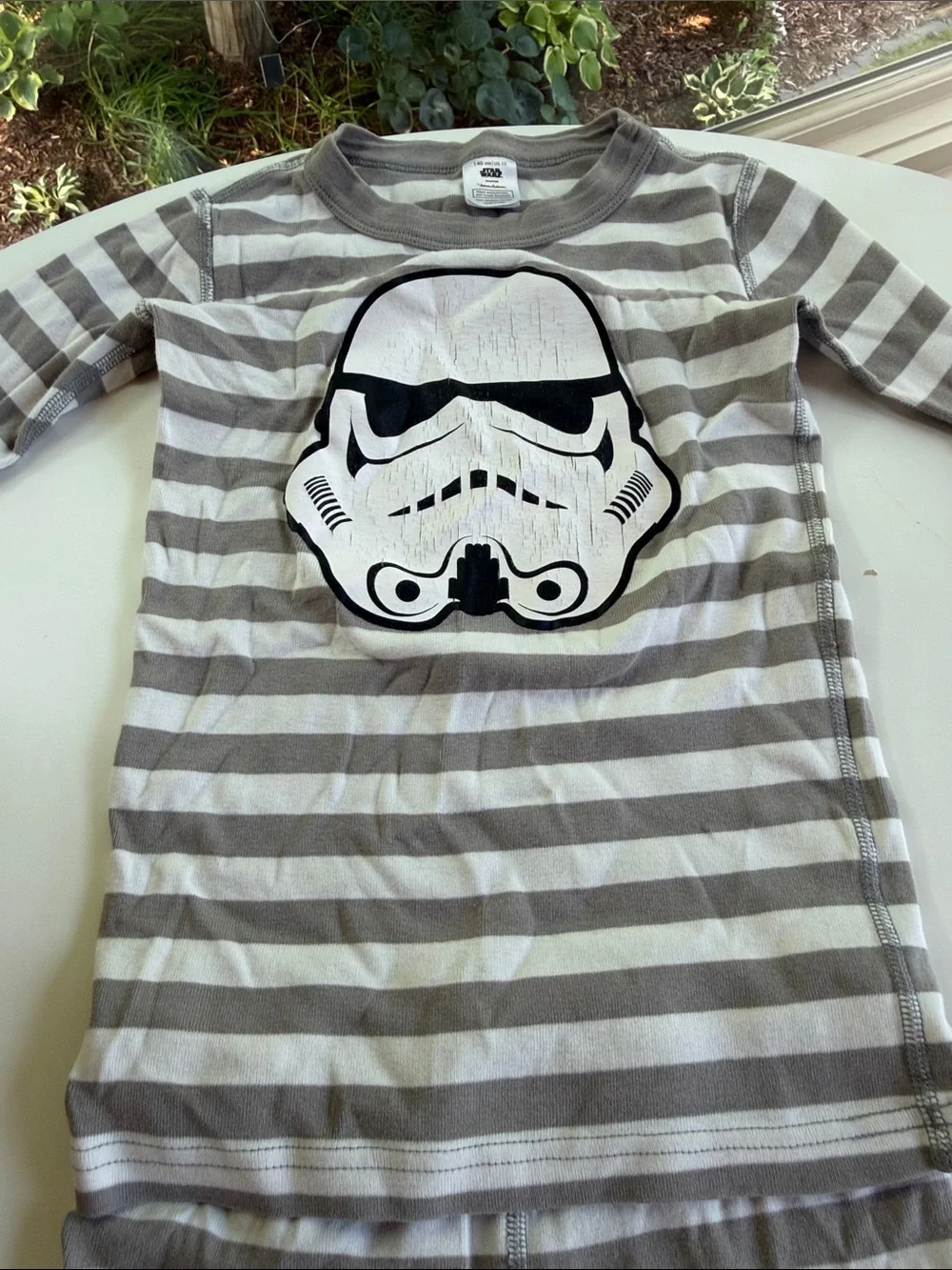 Hanna Andersson Gray & White Striped Kids Pajama Set with Stormtrooper Patch